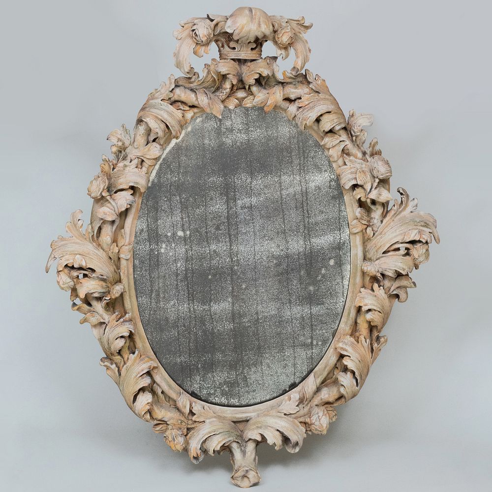 Appraisal: William and Mary Painted Pine Oval Mirror Fitted with an