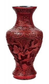 Appraisal: A Cinnabar Lacquer Vase A Cinnabar Lacquer Vase carved to