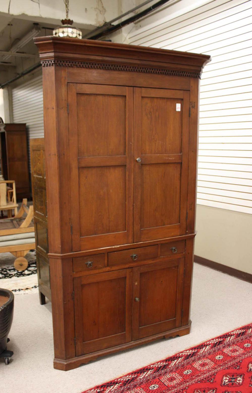 Appraisal: FEDERAL COUNTRY WALNUT CORNER CUPBOARD American early th century four