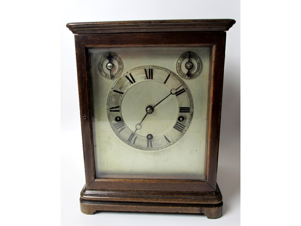 Appraisal: A German mantel clock with silvered dial two subsidiary dials