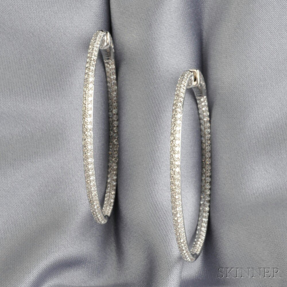 Appraisal: kt White Gold and Diamond Hoop Earrings pave-set with full-cut