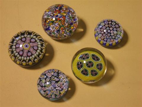 Appraisal: THREE PERTHSHIRE MILLEFIORI PAPERWEIGHTS Peter McDougall Creiff Scotland two with