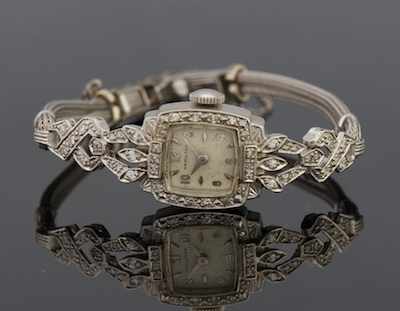 Appraisal: A Ladies' Gold and Diamond Hamilton Dress Watch k white