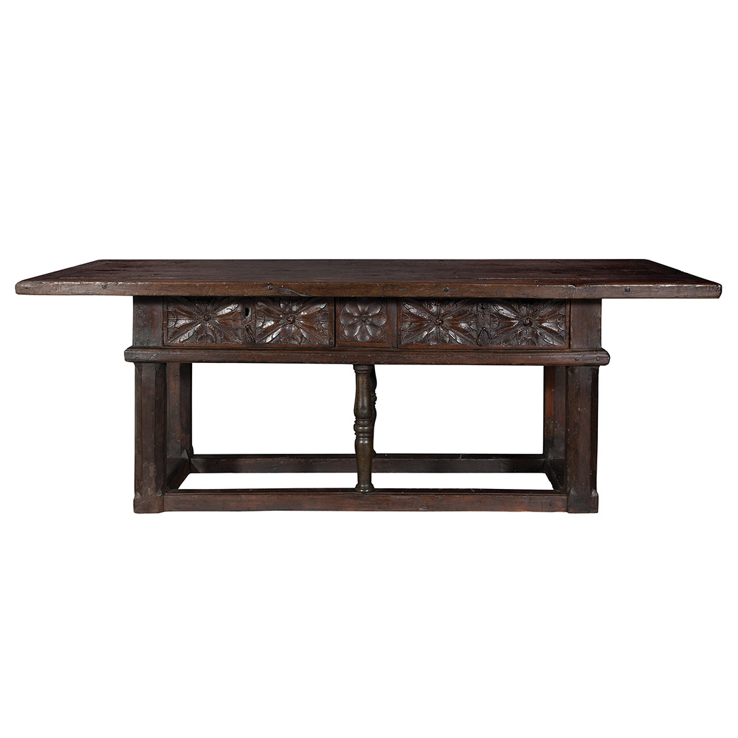 Appraisal: Continental Chestnut Table th th Century The paneled rectangular top