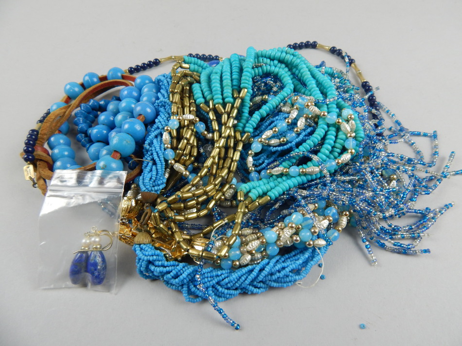 Appraisal: A quantity of blue beaded necklaces a qty Provenance Butterfields