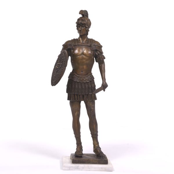 Appraisal: PATINATED BRONZE SCULPTURE OF ALEXANDER THE GREAT ON MARBLE BASE