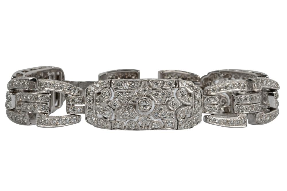 Appraisal: KARAT WHITE GOLD DIAMOND ART DECO STYLE BRACELETcontaining three full