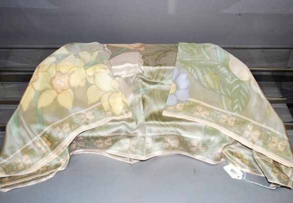 Appraisal: Liz Claiborne pink green flower watercolor silk scarf Approx size