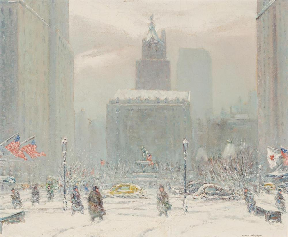 Appraisal: JOHANN BERTHELSEN American - Plaza in Winter oil on canvas