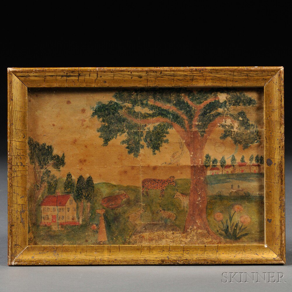 Appraisal: American School th Century Country Village Landscape Unsigned Watercolor on