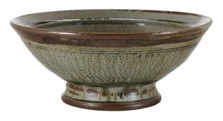 Appraisal: Richard Batterham Large Tazza British b footed coupe-shaped stoneware bowl