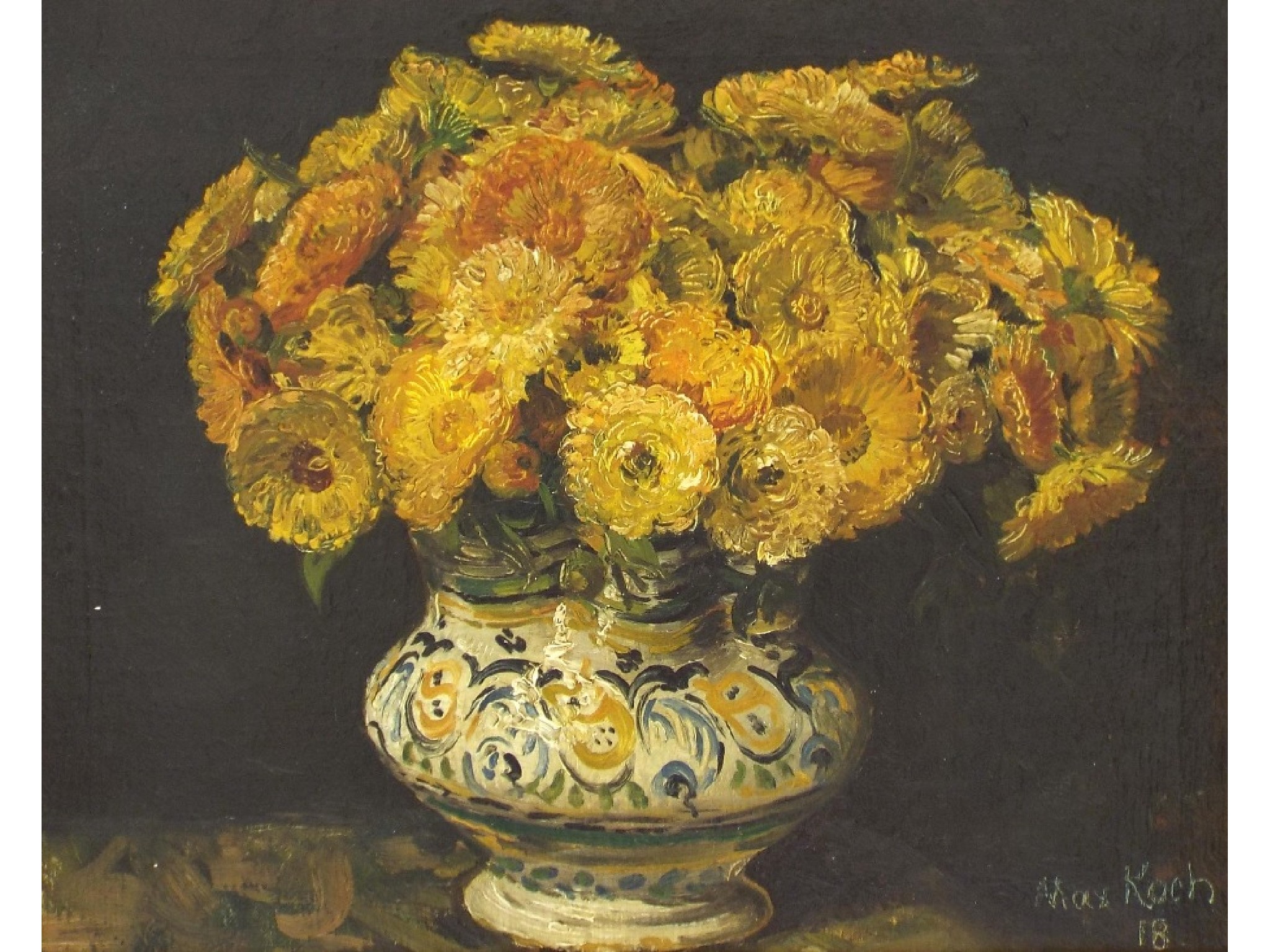 Appraisal: Max Friedrich Koch - - Still life of marigolds in