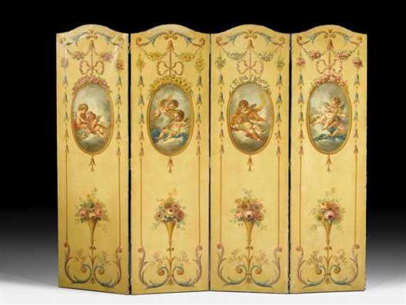 Appraisal: FOUR PART SCREEN Louis XVI Paris th th century Oil