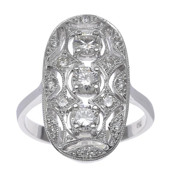 Appraisal: A DIAMOND ART DECO STYLE PLAQUE RING Set with three