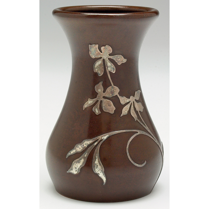 Appraisal: Heintz vase sterling on bronze applied floral design original patina