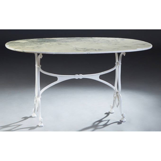 Appraisal: Parisian Marble and Wrought Iron Bistro Table th c the