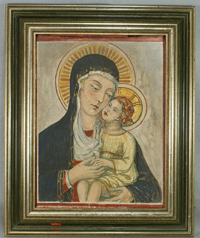 Appraisal: Hand painted Italian pottery tile Madonna and Child x purchased