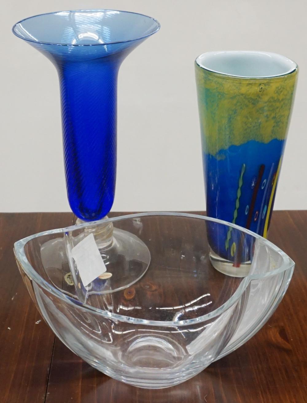 Appraisal: TWO ART GLASS VASES AND A GLASS BOWL H IN