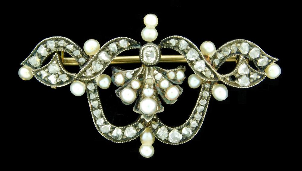 Appraisal: JEWELRY Victorian Belle Epoque K and silver diamond and pearl