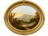 Appraisal: OOC AS REVERSE GLASS PAINTING - Oval Bull's-Eye Mountain Scene