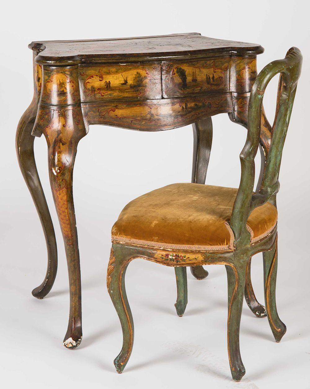 Appraisal: VENETIAN PAINTED POUDREUSE CHAIRCondition with minor paint loss throughout inches