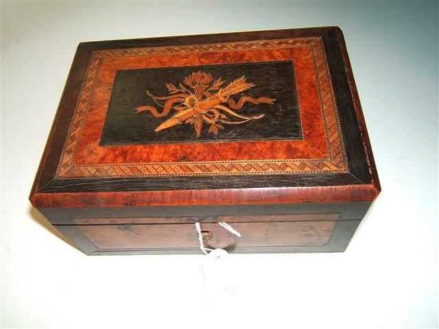 Appraisal: A th Century Continental walnut and ebony workbox the lid