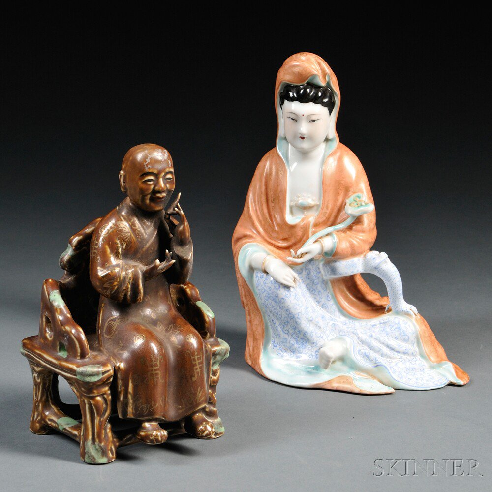 Appraisal: Two Porcelain Figures China a famille rose seated Guanyin with