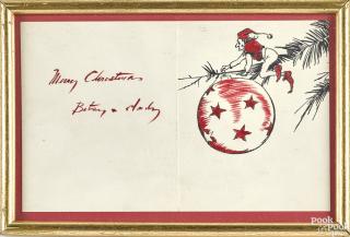 Appraisal: Andrew Wyeth Christmas card Andrew Wyeth printed and hand colored