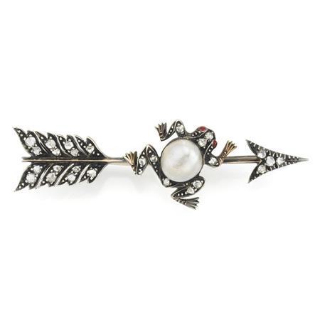 Appraisal: Antique Silver Gold Pearl and Diamond Arrow Bar Brooch Estimate