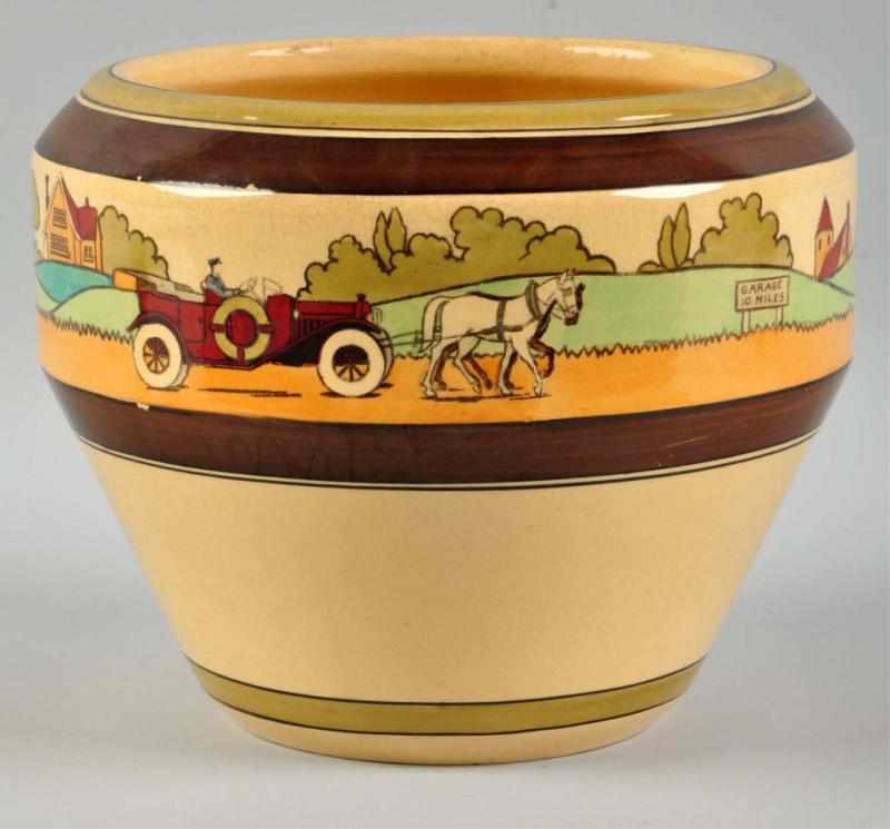 Appraisal: Roseville Touring Pattern Pottery Jardiniere Rare Open air car pulled