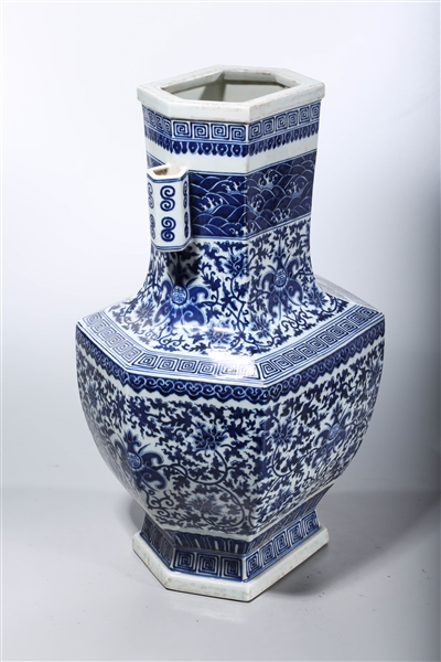 Appraisal: Chinese blue and white porcelain hexagonal vase with all-over foliate