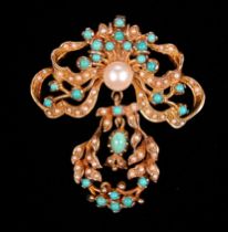 Appraisal: K Yellow Gold Slide Enhancer with Turquoise and Pearl K