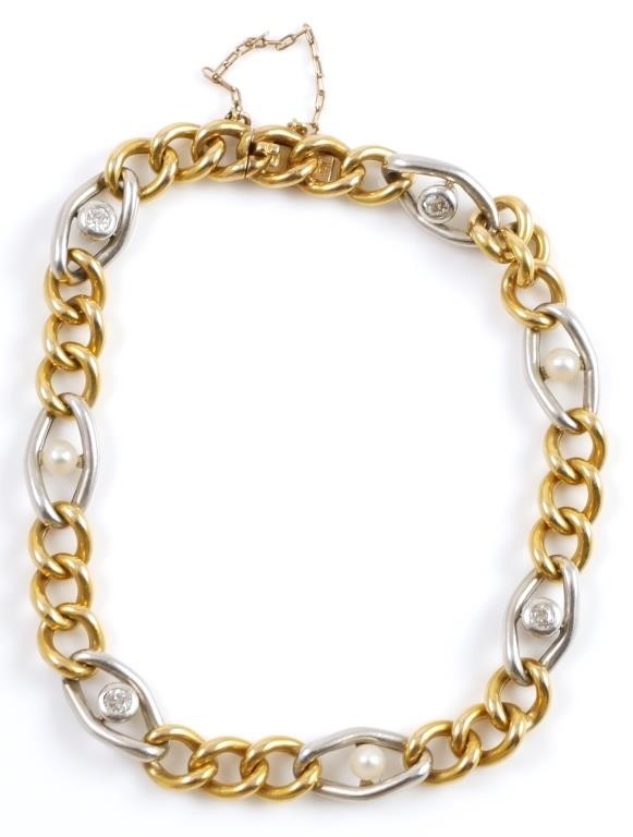 Appraisal: K yellow and white gold Figaro bracelet contains old European