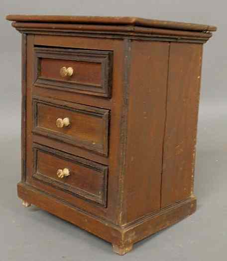 Appraisal: Miniature Continental three-drawer chest th c As found h x