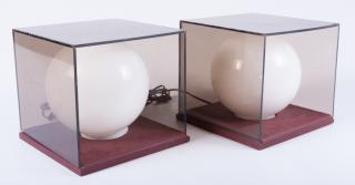 Appraisal: Mid With smoke acrylic cube box around a milk glass