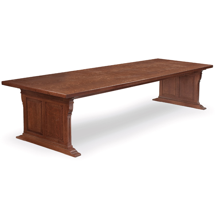 Appraisal: Prairie School conference library table rectangular top on a trestlebase