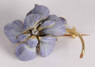 Appraisal: kt Enamel Flower Brooch purple enamel flower with old mine