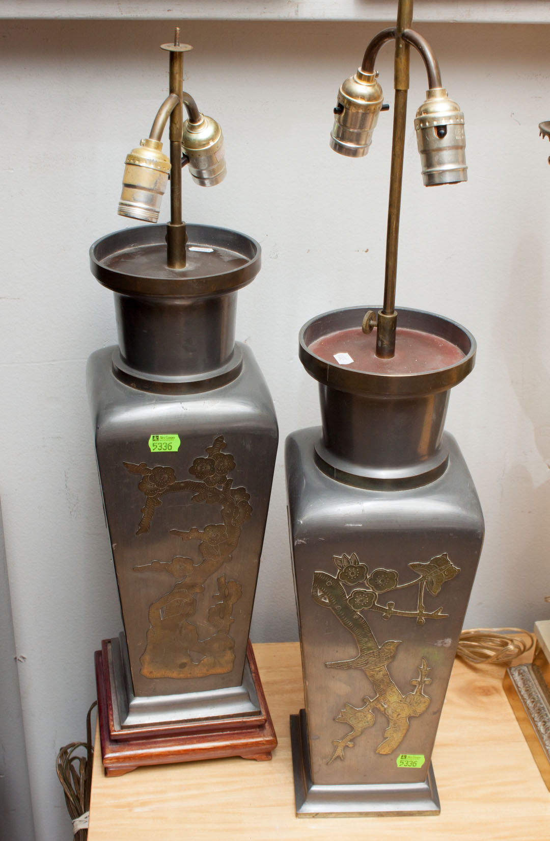 Appraisal: Pair of Chinese pewter brass vase lamps