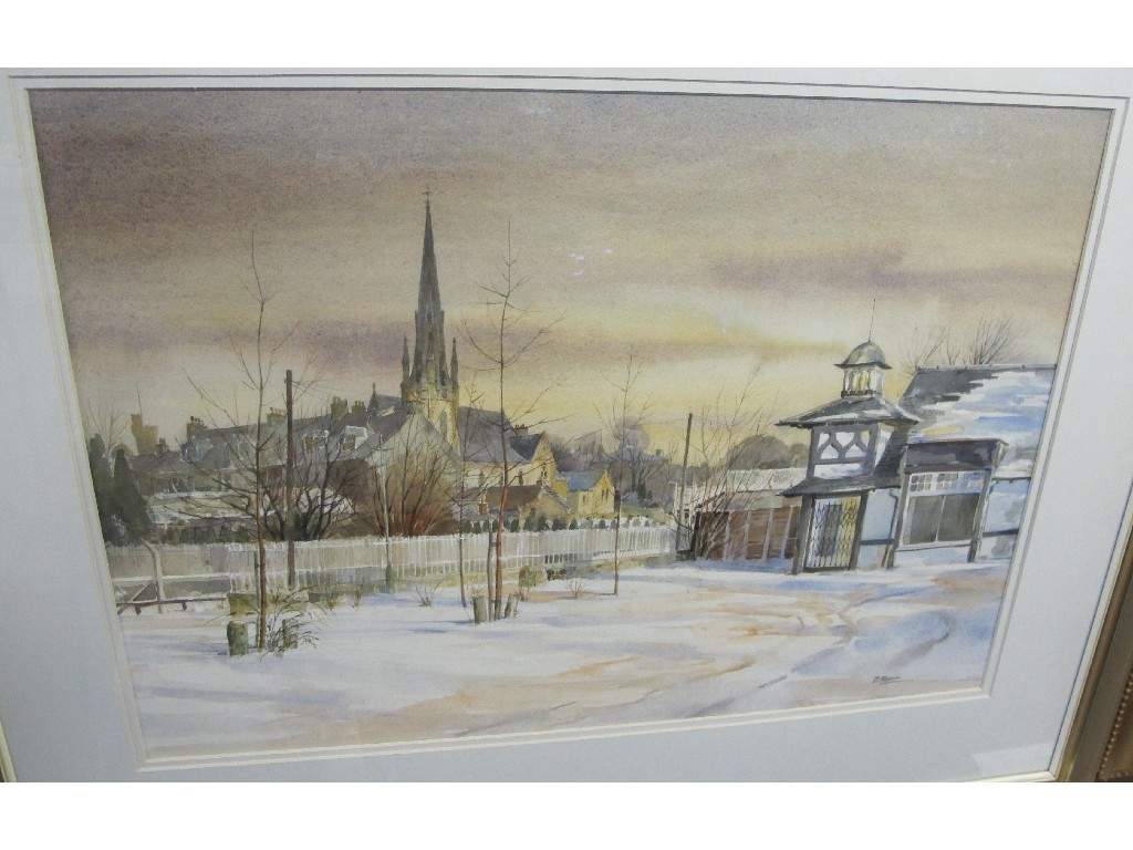 Appraisal: D STEVENSON Watercolour 'Lenzie Parish Church' signed recto and labelled