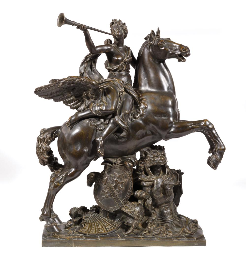 Appraisal: Bronze Figural Group of La Renomm e chevauchant P gase