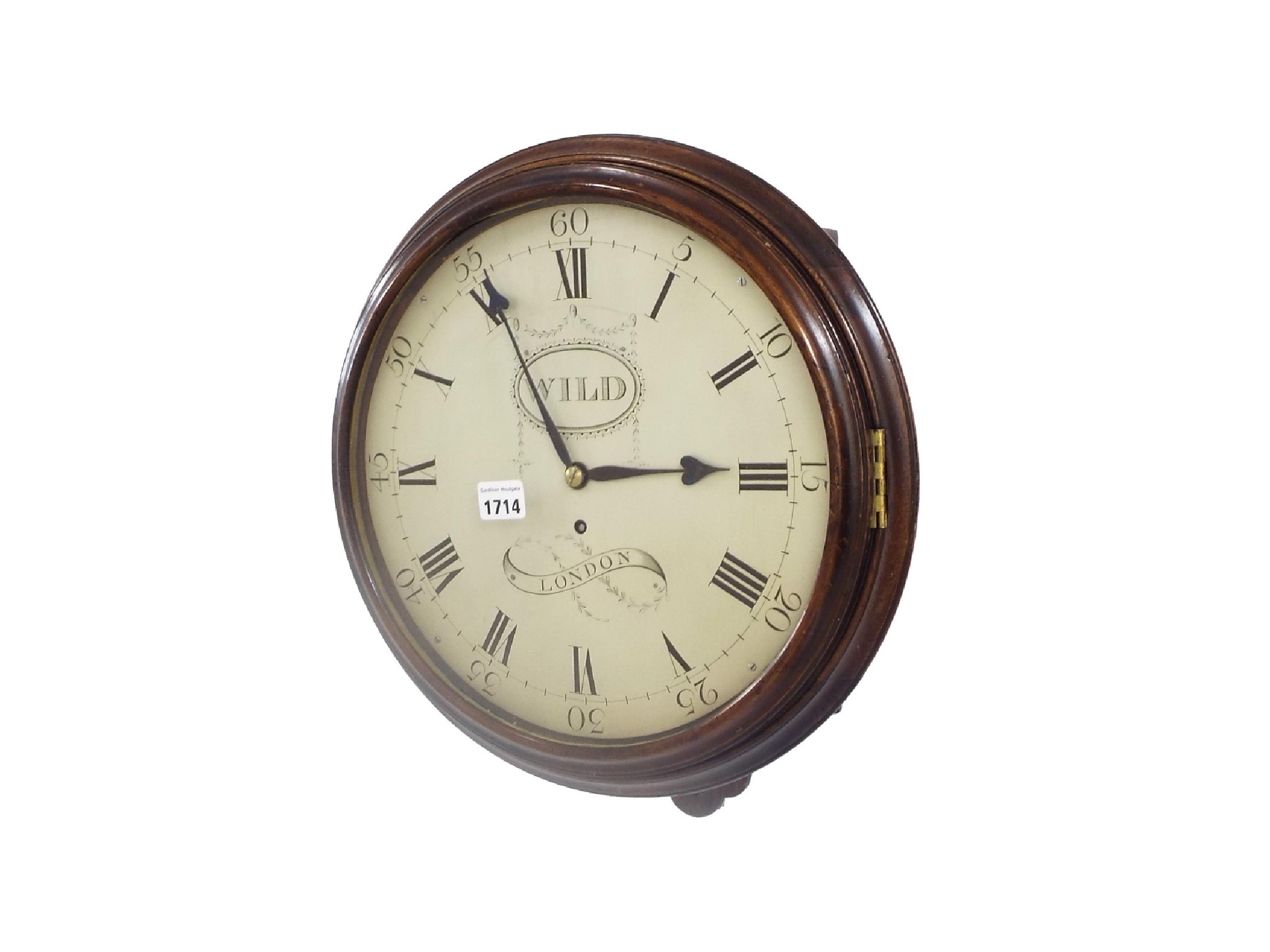 Appraisal: Good mahogany single fusee verge wall dial clock the silvered