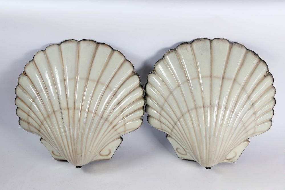 Appraisal: Pair of th Century French Porcelain Enamel Scallop Shell Seafood