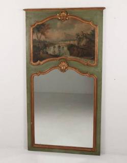 Appraisal: TH C FRENCH PAINTED AND GILT TRUMEAU MIRROR FRENCH PAINTED