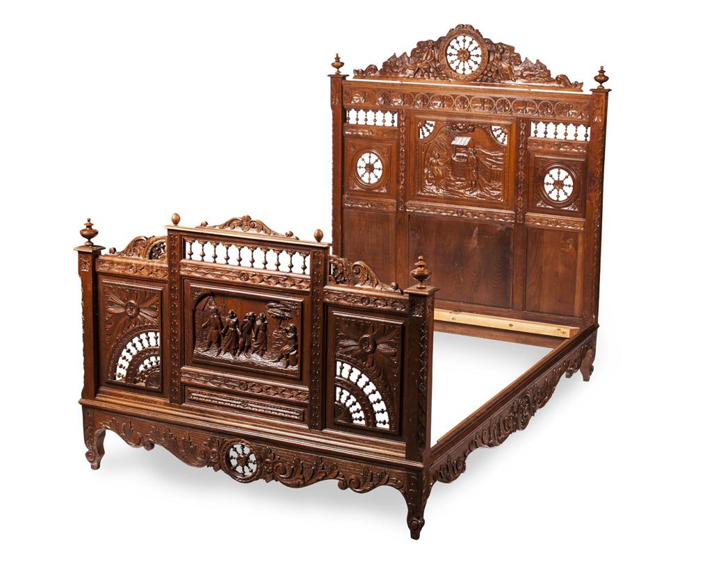 Appraisal: FRENCH BRETON CARVED OAK BED LATE TH CENTURY the head