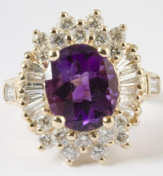 Appraisal: KT Yellow Gold Lady's Amethyst and Diamond Ring one prong