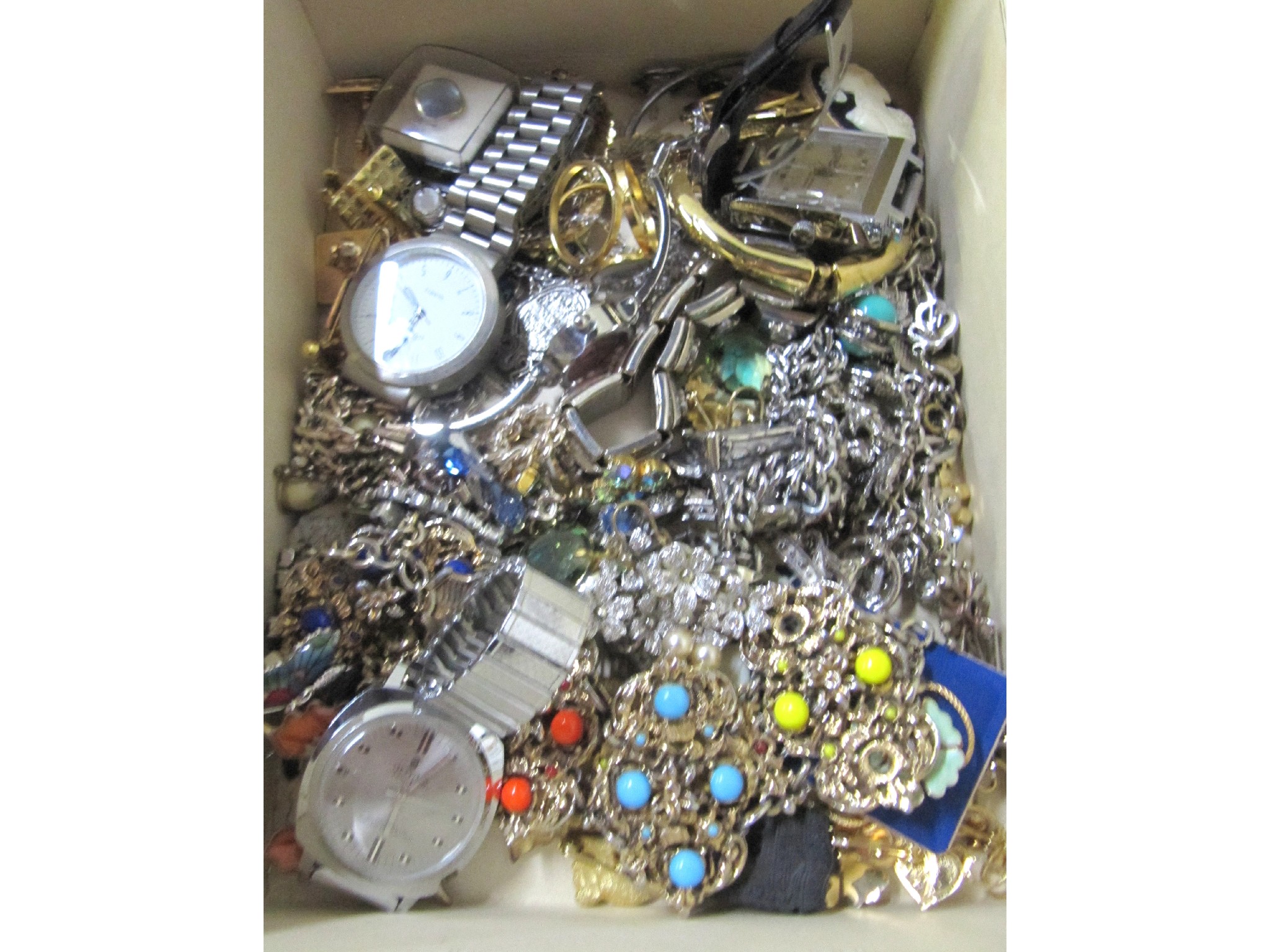 Appraisal: A box of costume jewellery and watches