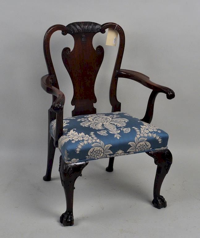 Appraisal: George II Tassel Carved Mahogany Open Arm Chair with carved