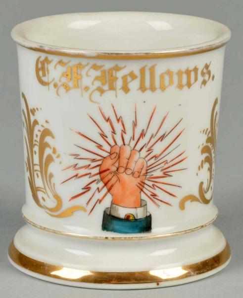 Appraisal: Electrician Shaving Mug Description Gilt name C F Fellows Shows