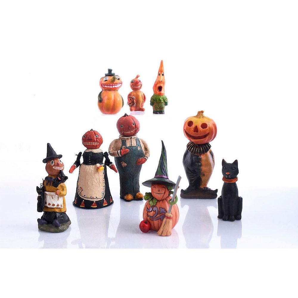 Appraisal: FOLK ART FIGURINES WITH HALLOWEEN MOTIFS Made from paper mache