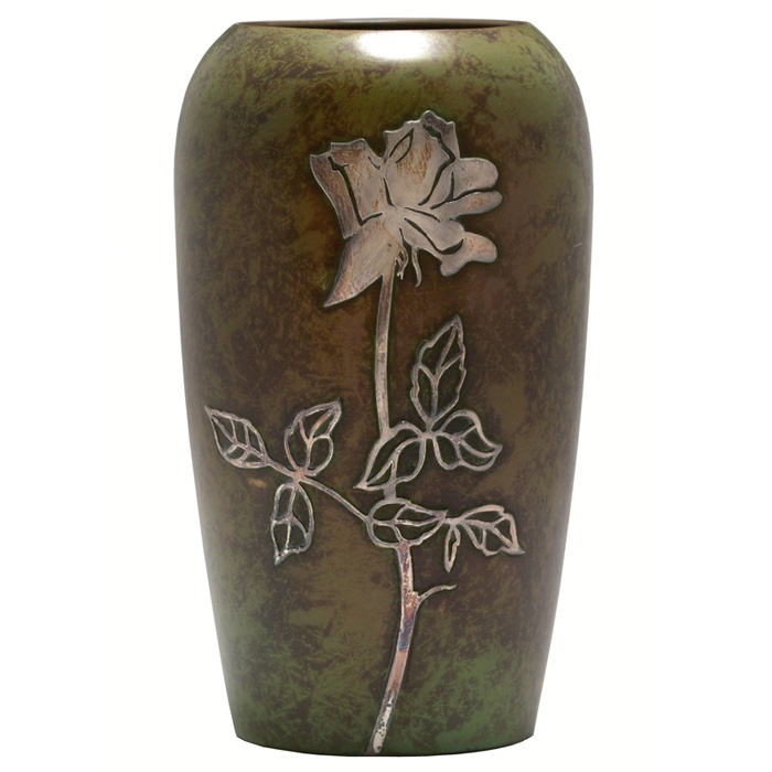 Appraisal: Nice Heintz vase sterling on bronze applied rose design fine